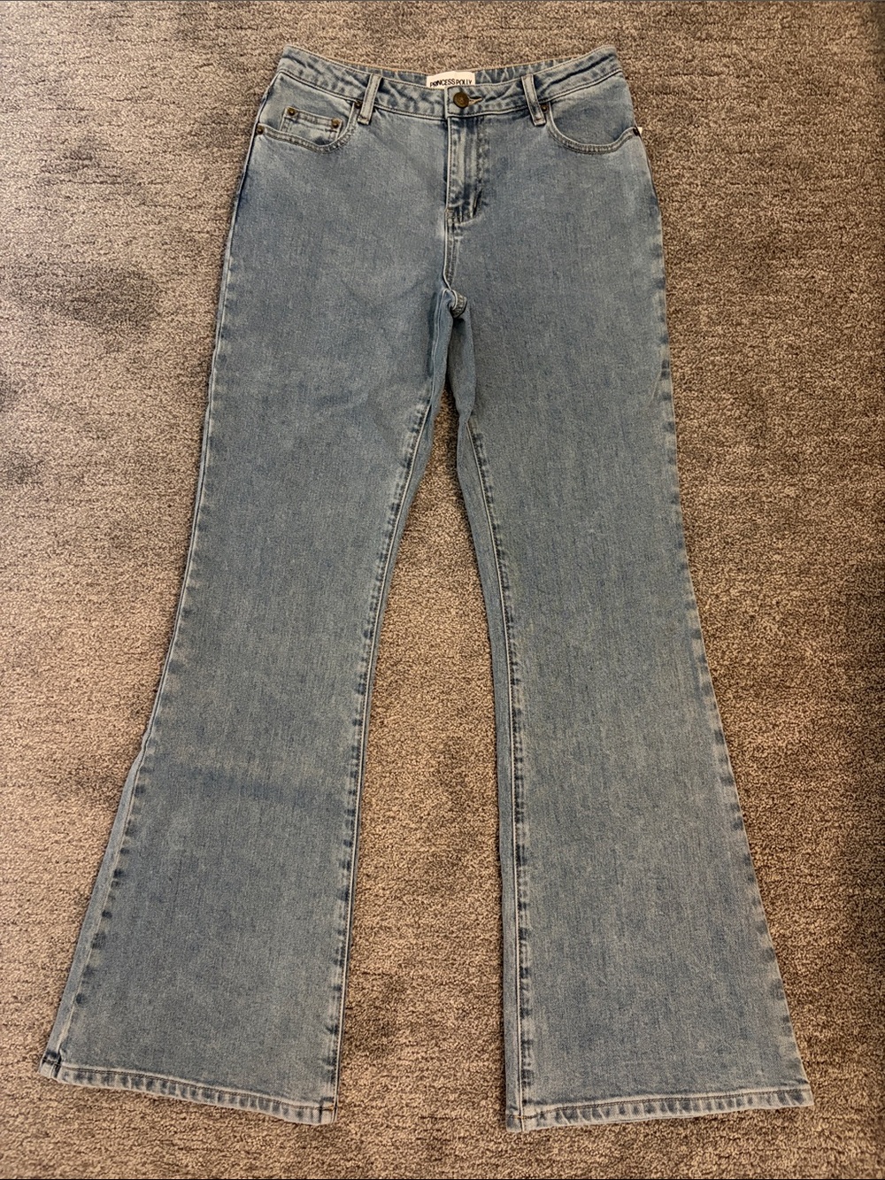 Princess Polly Light Blue Denim Flare Jeans